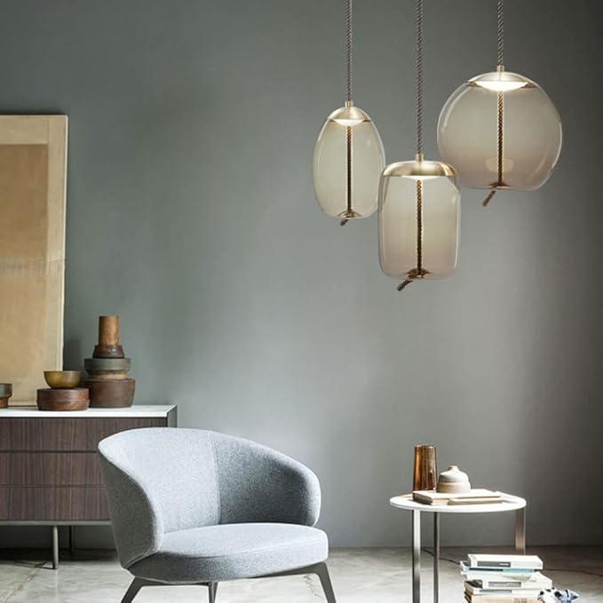 ZYMEN Nordic Lampen Moderne Creatieve Persoonlijkheid Eetkamer Bar Tafel Hanglamp Groot Glas Thuis Restaurant Cafe Kroonluchter Koper Verstelbaar Opknoping Draad Enkele Kop Drop Light Commemoration Day photo 2