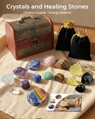 Image of Crystals and Healing Stones - Thumb Worry Stones for Stress Relief Gifts - 7 Chakra Crystal Stones Set, Real Natural Raw Reiki Positive Energy for Meditation, Birthday Crystal Gifts Set for Women