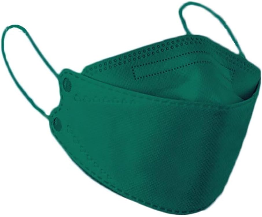 Rmaytiked 50Pcs 4-Ply KF94 Gem Green Face Masks Breathable 3D Mouth Shields Filter
