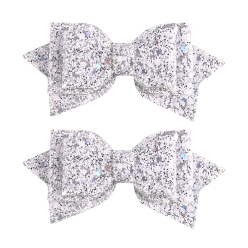 4-Inch Glitter Multicolor Hair Clips-Premium Sparkly Sequin Hair Barrettes, Alligator Clips, Ideal for Teens, Toddlers, Flower Girls, Wedding Attire-Colorful Hair Accessory（Silver）