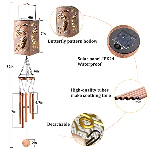 Solar Wind Chimes Led Lantern Light, Self Assembly Solar Lanterns Wind Chimes Outdoor Garden Hanging Decor Gift For Mom (32" Butterfly) #TOP3