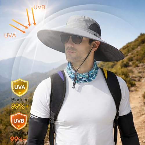 Image of HUAMULAN Wide Brim Sun Hats Men and Women Bucket Safari Fishing Hat for Hiking Garden Lawn Work Camping Outdoor