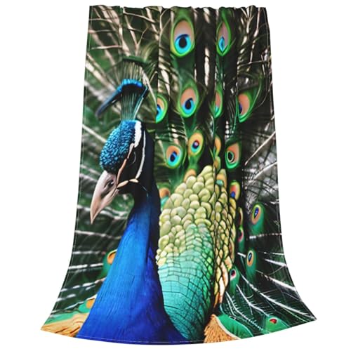 Couverture flanelle douce et légère paon imprimé