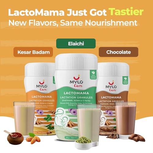 Image of Mylo Lactomama Granules - Lactation Supplement for breastfeeding with Shatavari to Increase Breast Milk - 300 g each | With Herbs like Moringa, Sowa & 5 Others | 2 Scoops per Serving (Pack of 6, Kesar Badam)
