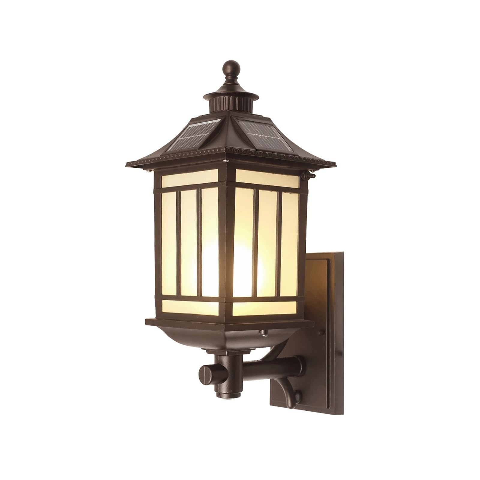 OZBMA Solar Outdoor Wall Sconce, Deep Coffee Die Cast Aluminum Lamp with LED E27 Dual Source, Retro Lantern for Porch, Patio, Garden, Villa, Garage, Entryway, Facade Cottage
