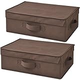 山善(YAMAZEN) どこでも収納ボックス 浅型 ふた付 2個セット ブラウン YTCF-2PAF(BR)