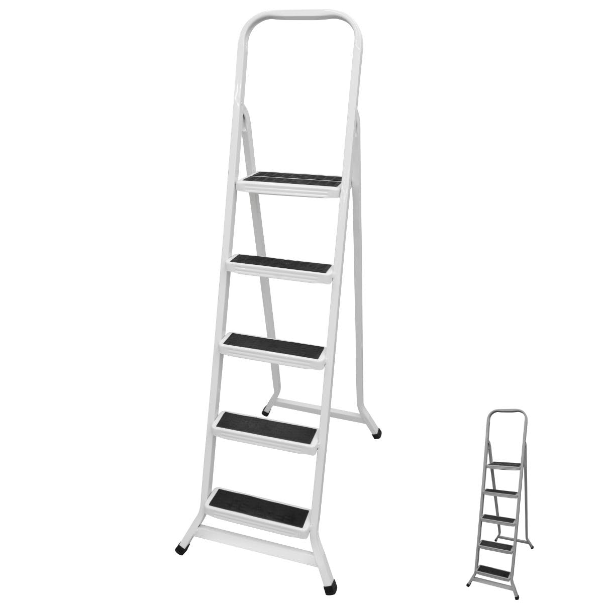 Escada 5 Degraus Ferro Dobrável Parede Reforçada Reta Sótão (Branco)