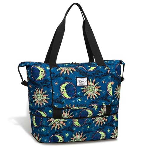 KAMO Travel Duffle Bag Expandable Weekender Overnight Bag With Wet Pocket, Foldable Tote Bag with Multiple Pockets Sports Gym Bag for Travel Yoga