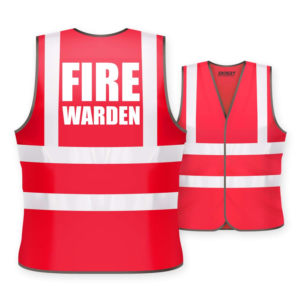 Expert Workwear Fire Warden Vest Hi Vis High Visibility Printed Safety Viz Waistcoat