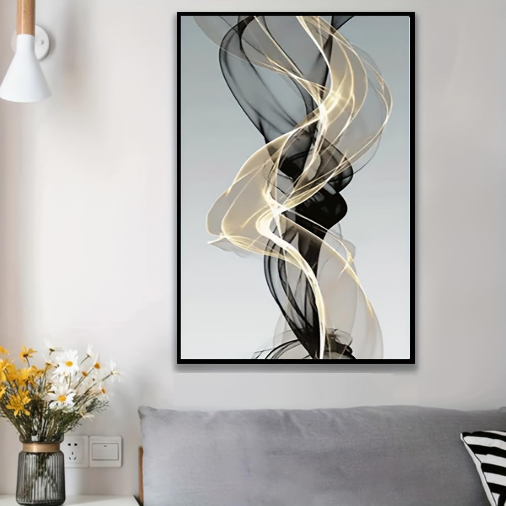 Uudezo With Black Frame Abstract Golden And Black Swirl Wall Art With Frame Modern Pictures For Hallway Entryway Foyer Stair Office Wall Decor(80X125cm(32X49in))