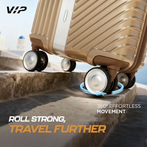 Image of VIP Barclay Check-in Trolley Bag 67cm | Medium | Hard Luggage | 8-Wheel Suitcase with Shoe & Toiletry Pouch | Flushed TSA Lock with Anti-Theft Zipper | 3 Years International Warranty (Champagne Beige)