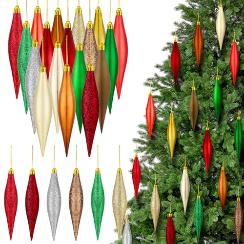 Glimin ZEE-GLIMIN-1923 30 Pcs Christmas Finish Finial Drop Ornament 6 Inch Boho Water Drop Ornament Christmas Spiral Ball Ornament Xmas Tree Sage Green Hanging Ornament Decoration cover