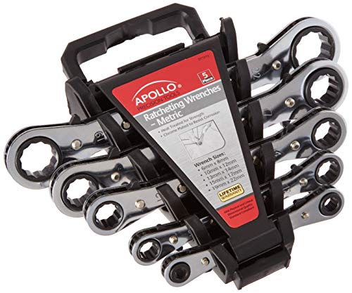 APOLLO TOOLS 5 Piece Metric Steel Ratcheting Wrench Set includes 5 Ratcheting Wrenches in Quick Release Case for Trunk, Garage and on the Road - DT1213 - Thumbnail 2