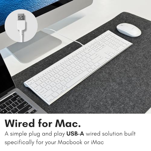 Macally Slim USB Wired Keyboard for Mac and Windows - Simple and Sophisticated - USB Apple Keyboard with Numeric Keypad for Mac Mini / Pro, Macbook, iMac with 110 Scissor Switch Keys and 20 Shortcuts