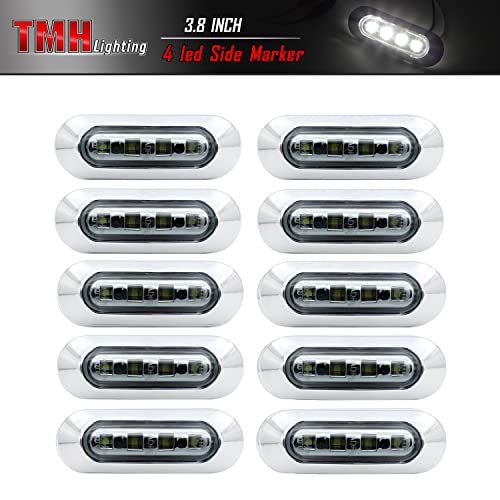 10 Pcs Tmh 3.6 Inch Submersible 4 Led Smoked Lens White Light Side Led Marker 10-30V Dc , Truck Trailer Marker Lights, Marker Light Amber, Rear Side Marker Light, Boat Cab Rv #TOP1