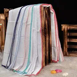 Fralda de Boca Mabber para Bordar Ponto Cruz 100% Algodão com Crochê - 30cm x 40cm - Com Crochê Branco