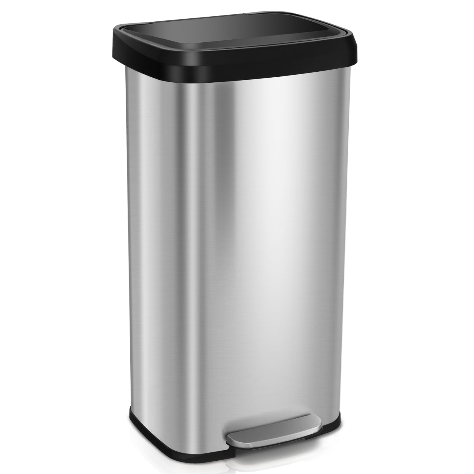 TANGZON 50L/68L Recycling Pedal Bin, Stainless Steel Kitchen Bin with Soft Close Lid, Handle & Non-Slip Base, Fingerprint-Proof Waste Separation Trash Can (68L, with Deodorant Box, Silver)