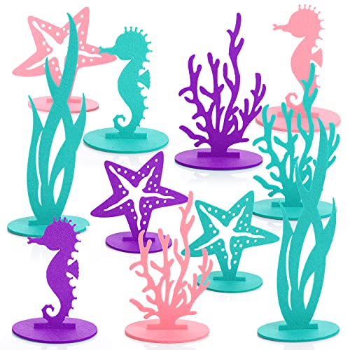 Prasacco 22 Pcs Mermaid Birthday Decorations, Felt Table Centerpiece DIY Under The Sea Party Decoration Seahorse Starfish Seaweed Coral Decoration for Ocean Theme Mermaid Birthday Party Baby Shower