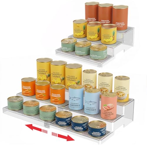 Sxueg Expandable Can Rack Organizer 2 Pack, 3-Tier Adjustable Length by Sxueg - Used condition - US$25.75