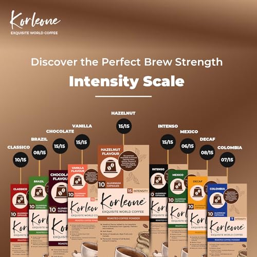 Image of KORLEONE EXQUISITE WORLD COFFEE Aluminium Coffee Capsules Compatible With Nespresso Intensity 9 Dark Rost Level Rich In Flavor For Brewing A Perfect Coffee Cup In Seconds (Vanilla), 50 Gm