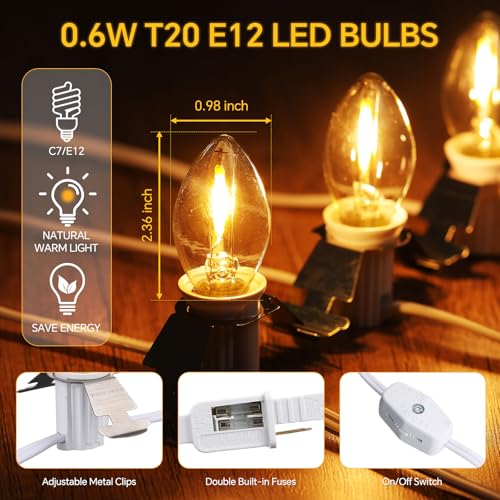 Enhon 4 Pack Accessory Cord C7 LED Christmas Village String Lights with 6 Bulbs 11.5 FT White Cord On/Off Switch for Christmas Village Crafts Halloween Ceramic Decor