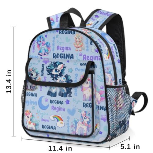 Personalized-Toddler-Backpack - Custom Kids Backpack for Boys & Girls 3-6 Years, Lightweight Polyester with Safety Whistle Strap, Small Daycare Bookbag | Cute Unicorn Blue3