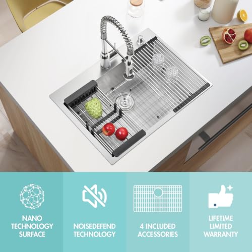 ATTOP 33 Inch Large Single Bowl Drop in Kitchen Sink,Nano Coating Stainless Steel Handmade Single Bowl Topmount Kitchen Sink