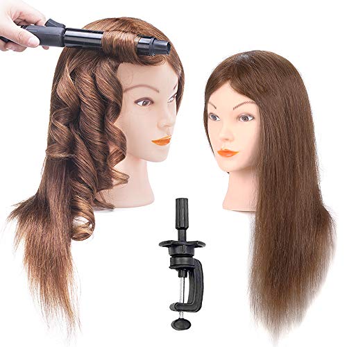 EXQUISITE LOOKS 100% Mannequin Head Human Hair with Stand, Hairdressers' Practice Training Manikin Head and Cosmotology Doll Head for Hairstyling and Braid - #4 Dark Brown