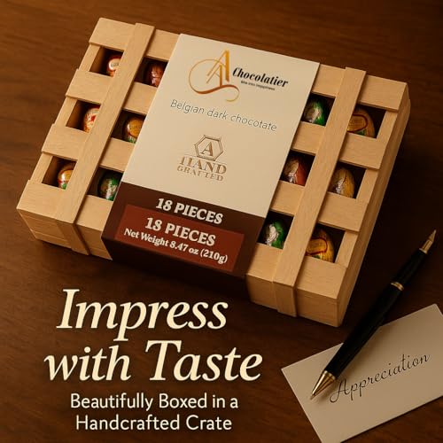 Andy Anand Chocolatier European liqueur Flavored Dark Chocolate Bottles - Filled with Top-Shelf Liquor, Gluten Free Assorted Liquor Flavors, Liqueur Center Filled Chocolate in Wooden Gift Box (18Pcs)