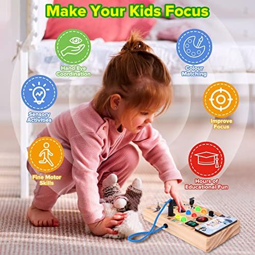 wakeInsa Toddler Montessori Busy Board,Montessori Toy,Baby Sensory Board,Preschool Learning Activities,Light Switch Toy,Travel Wooden Toy for Toddler Activity,Christmas Birthday Dinosaur Gift for Kid 5 51jAwkPRaNL. AC