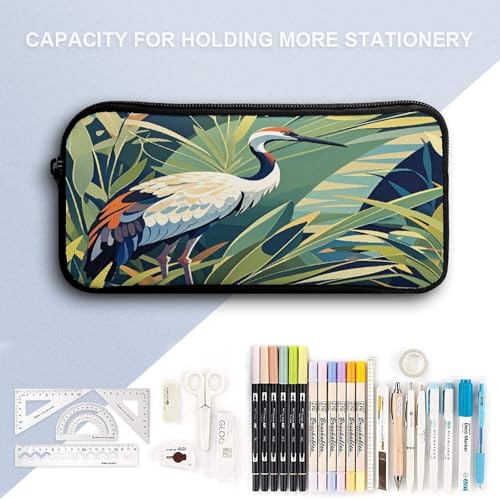 Printed Backpack With Lunch Pack Storage Box Case Crane Bird Wild Plants 3pcs Lightweight Travel Backpack4