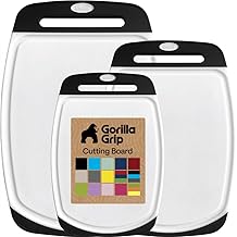 GORILLA GRIP BPA-Freeible 厨房切菜板 3 件套,美国设计,无孔,果汁槽吸住液体,防滑边框,洗碗机保险箱,耐用大型食品切菜板,黑色