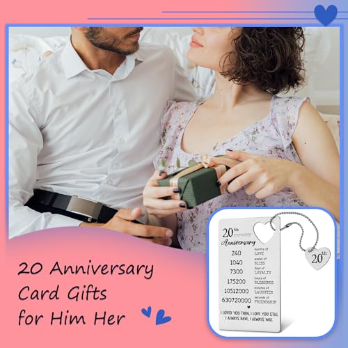 TRCENDE 20 Year 20th Wedding Anniversary Card Gifts Engraved Wallet Inserts Decorations for Men Her Him Wife Husband Women Couples Romantic Gifts XCD442