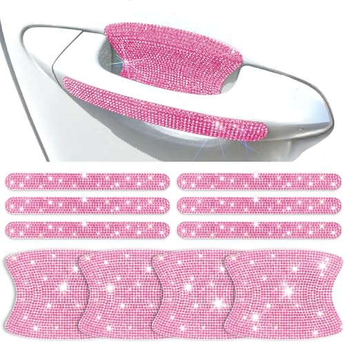 10 PCS Bling Car Door Handle Protector, Shiny Crystal Rhinestone Anti-Scratch Glitter Universal Cars Door Handle Protective Cover, Pink Car Accessories for Women (Pink)