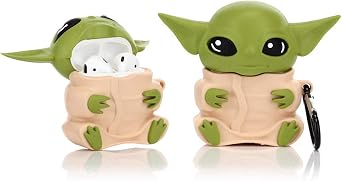 Derhom Airpods Silicone Case Funny Cute Cover Compatible for Apple Airpods 1&2[Star Wars Series] Baby Yoda Yellow