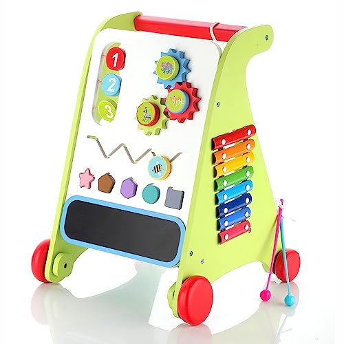 Image of Chanak Wooden Baby Walker for Kids, with 6 Activities /Games, Activity Baby Walker for Above 1 Year, 100% Safe for Kids with Non-Toxic Colors & Smooth Edges, BIS Approved.