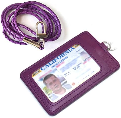 PU Leather ID Badges Holder Slim Credit Card Neck Strap Wallet SS001