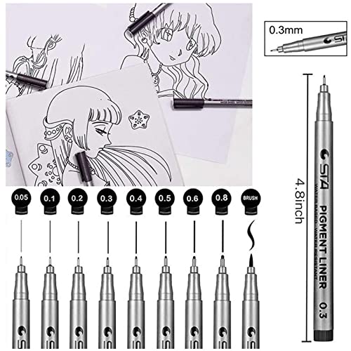 Mingzhe 9 Micro-Pen Precision Fineliner Canetas de tinta de arquivo à prova d'água Caneta de linha