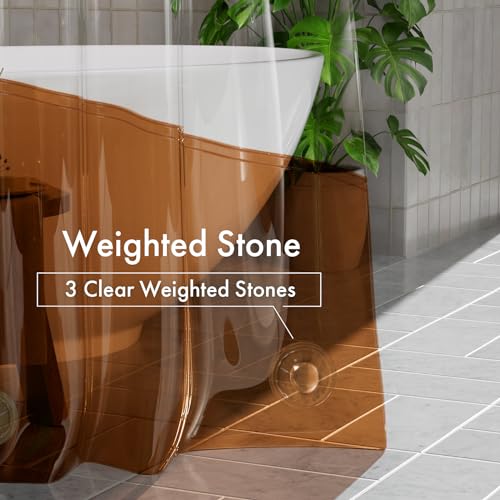 Image of AmazerBath Color Block Shower Curtain Liner, 100% EVA Soft Shower Liner - 72 x 72 Inches Heavy Duty Shower Curtain and Liner 2-in-1 with 3 Clear Stones and 12 Brass Grommets - Clear & Amber