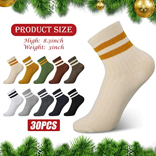 Janmercy 30 Pairs Retro Crew Socks for Women Vintage Striped Crew Fashion Colorful Athletic Socks for Women Men Sport Ten Colors2