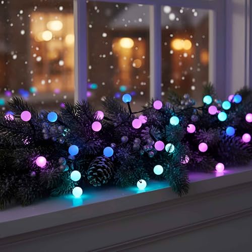 Qbis 40 LED Pastel Berry Cluster Lights - Battery Operated Fairy Lights for Indoor/Outdoor, Cluster Christmas Lights with Timer, Blue, Purple, Turquoise Pastel Fairy Lights, Thin Black Wire, 6hr Timer