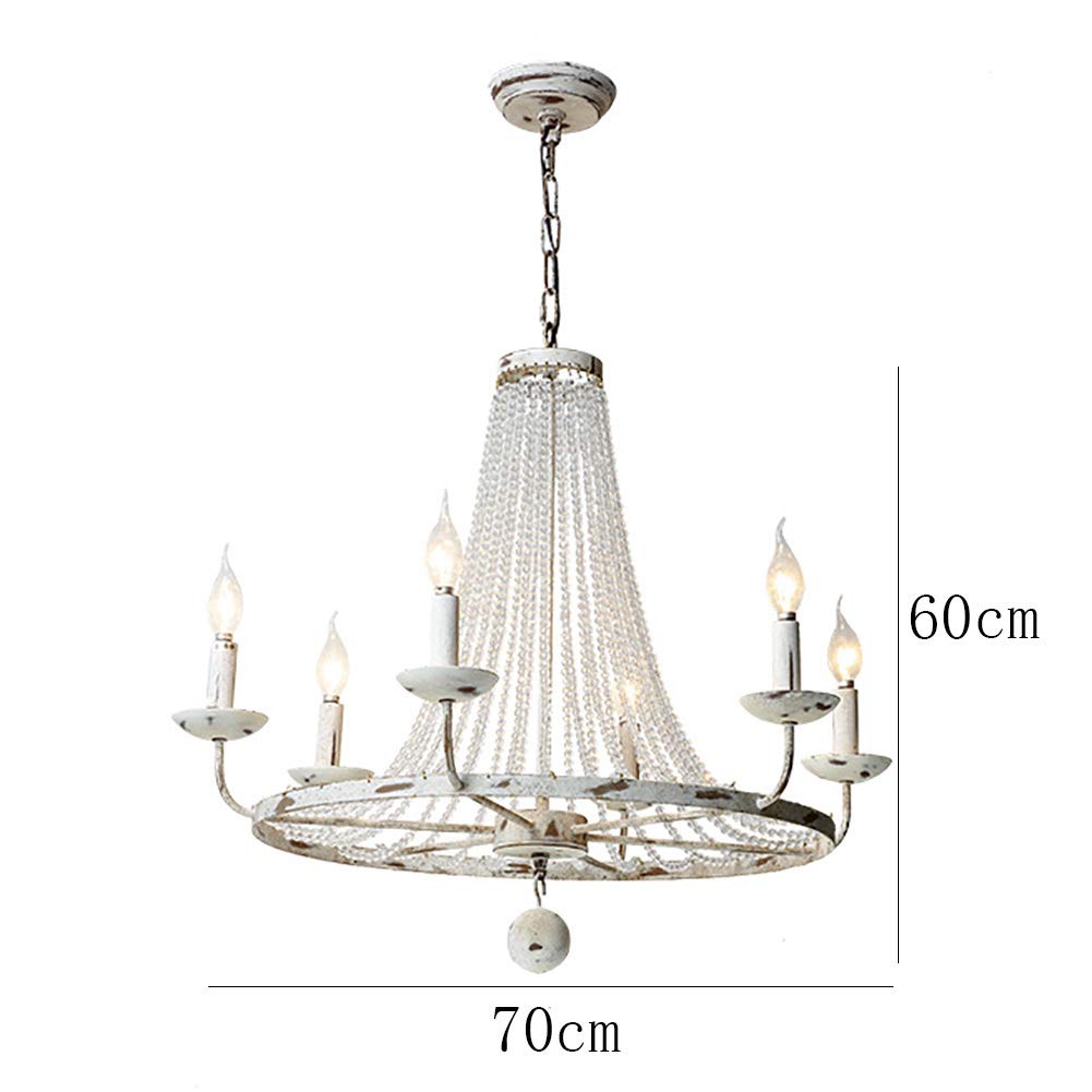 Żyrandol w stylu wiejskim w stylu vintage z kryształową girlandą, rustykalna lampa sufitowa do jadalni zardzewiałe wykończenie, Shabby Chic zawieszenie na wyspie kuchennej w stylu wiejskim - biały r
