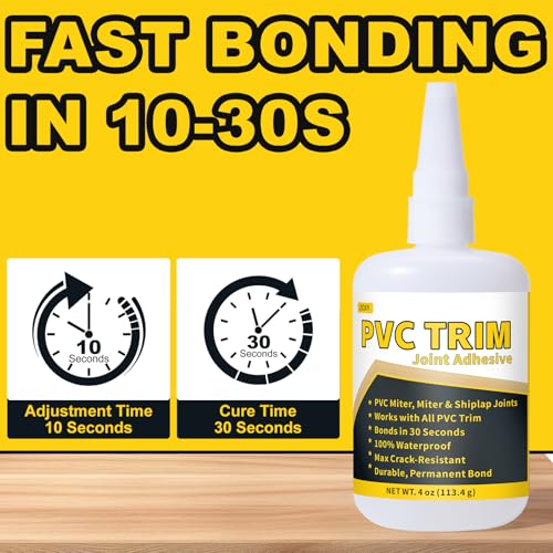Image of PVC Trim Glue, Bond Trim Joints in 30 Seconds, Allows Adjustment, PVC Trim Adhesive - Suitable for Lumber, Decking, Moulding, Column Covers, Permanently Strong, Waterproof, No Cracking, 4 oz