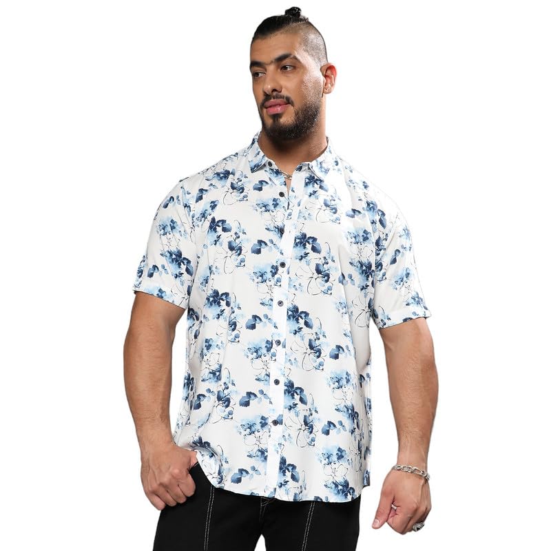 Image of Instafab Plus Men's Shirt for Casual Wear | Spread Collar | Short Sleeve | Button Closure | Plus-Size Fit | Cotton Shirt Crafted with Comfort Fit for Everyday Wear