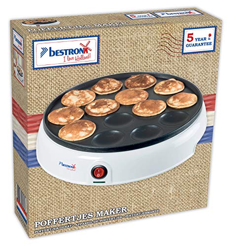 Foto von Bestron Poffertjes Maker im Retro Design, Mini Pfannkuchen Automat, mit Antihaftbeschichtung, Sweet Dreams, 800 W, Weiß