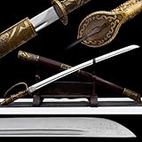 ❀【Exquisite Handwerkskunst】: Samuraischwerter übernehmen alte Schmiedetechniken. Es wird viele Male gefaltet, geschmiedet, gedreht und gedehnt und in mehreren Schritten von Hand poliert, um ein einzigartiges Klingenmuster zu schmieden. Es weist eine gute Zähigkeit und hohe Härte auf und zeigt die exquisite Verarbeitung der Handwerker.