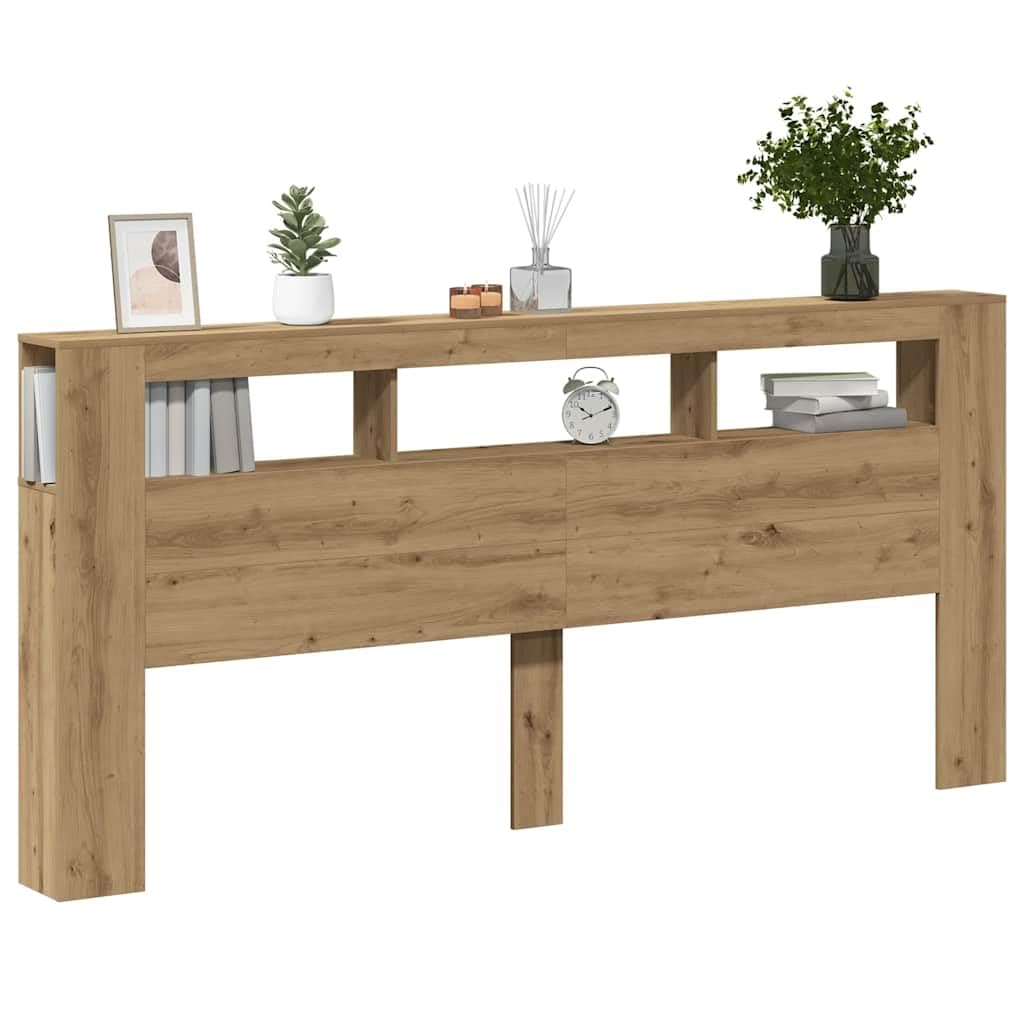 Cabecero LED de roble Artisan, 220 x 103,5 cm, material de madera RGB, con soporte de pared, diseño moderno, robusto, para dormitorio