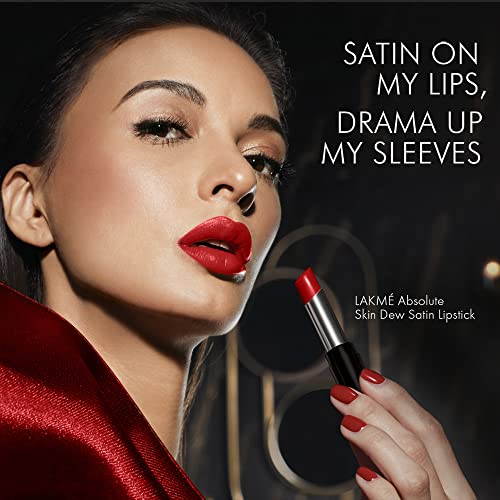 Image of Lakme Absolute Skin Dew Satin Lipstick 303 Red Alert (Pack of 2)