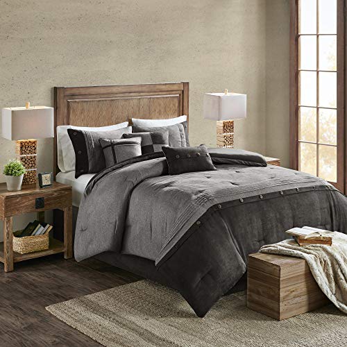 Madison Park Boone Cozy Comforter Set, Faux Suede, Deluxe Hotel Styling All Season Down Alternative Bedding Matching Shams, Decorative Pillow, Queen (90 in x 90 in), Rustic Grey 7 Piece,Dark Gray by Madison Park - Used condition - US$58.45