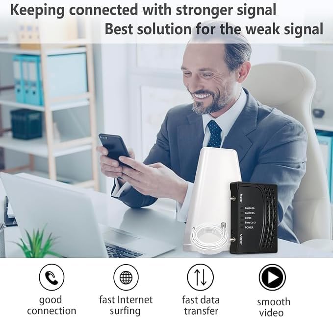 Image of Cell Phone Booster for Home,Up to 2000 sq ft,Cell Phone Signal Booster with Band 66 /25 /2 /4 /5 /12 /13 /17,Boost 5G 4G Data for All U.S. Carriers FCC Approved Cell Booster